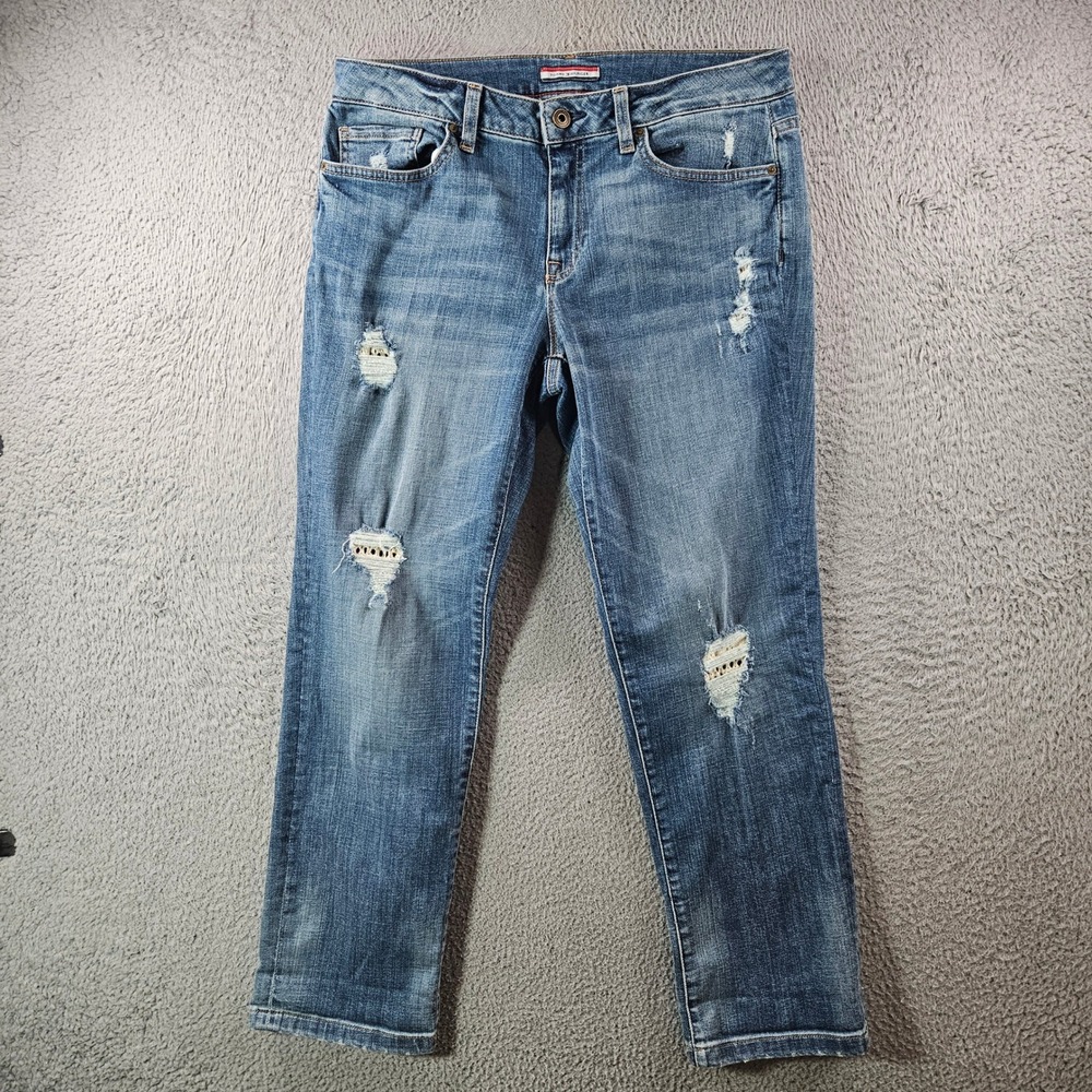 Tommy Hilfiger Women Boyfriend Jeans Size 8 Distressed Medium Wash